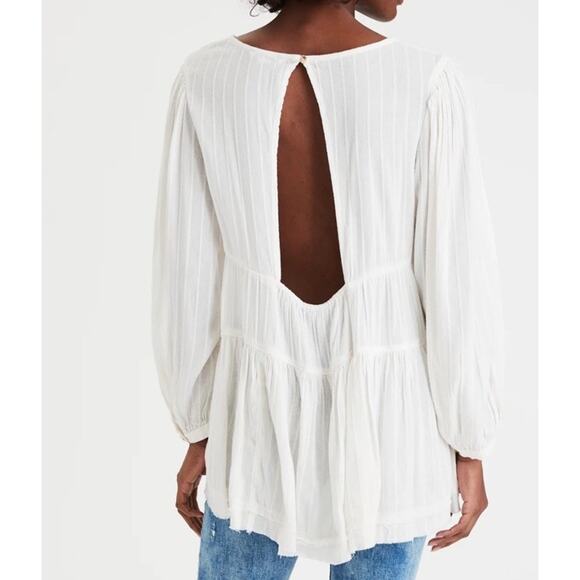 American Eagle Top Womens Large White Long Sleeve Babydoll Open Back Viscose - Picture 2 of 10